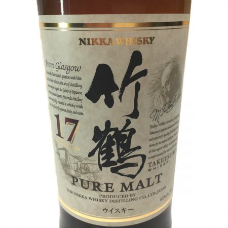 【北海道内限定発送】 TAKETSURU 竹鶴/ニッカウイスキー 竹鶴17 ピュアモルト  箱無 700ml 43度 未開栓