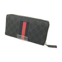 △△ GUCCI グッチ GG柄 PVC GGストリーム ラウンドジップ長財布 408831 ブラック Bランク