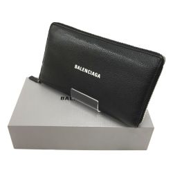 △△ BALENCIAGA バレンシアガ ラウンドジップ長財布 レザー 594317 ブラック Bランク