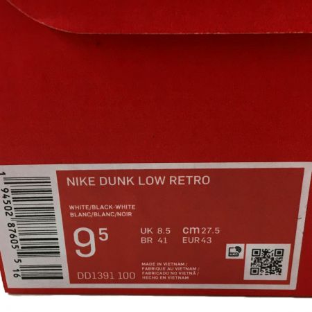  NIKE ナイキ スニーカー ダンク LOW レトロ DD1391-100 ホワイト x ブラック 27.5cm