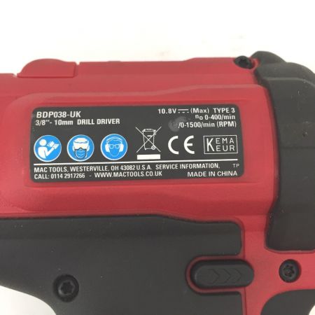  MAC TOOLS マック コードレスドライバドリル BDP038-UK レッド 10.8v 充電器・充電池1個付