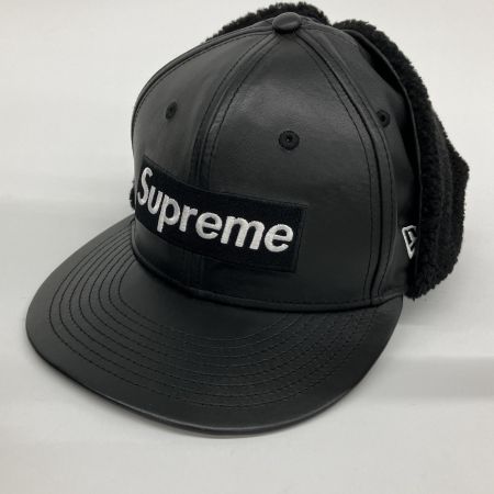  Supreme シュプリーム 22AW×NEW ERA Leather Earflap Box Logo レザーイヤーボックスロゴキャップ 帽子  ブラック