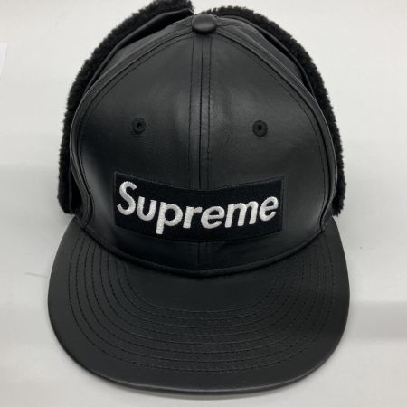  Supreme シュプリーム 22AW×NEW ERA Leather Earflap Box Logo レザーイヤーボックスロゴキャップ 帽子  ブラック