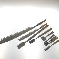 △△  オールステンレス　のこぎり　氷彫刻用 仲次郎作 氷鋸 氷鑿　刃長500mm　のこぎり　他　ノミ　9点セット　 Bランク