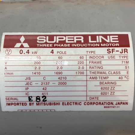  MITSUBISHI ミツビシ ミツビシ 三相モートル　モーター SF-JR 0.4kW  SF-JR