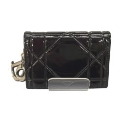 △△ Christian Dior クリスチャンディオール エナメル カナージュ カードケース　 ブラック Bランク
