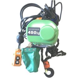 △△ HITACHI 日立 電動 チェーン ブロック ホイスト　450kg 懸垂形ミニモートルブロック  三相 200V　 1/2E2 グリーン Aランク