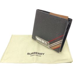 △△ BURBERRY LONDON バーバリーロンドン 二つ折り財布　アイコンストライプ 布袋付 8033846 ブラック Bランク