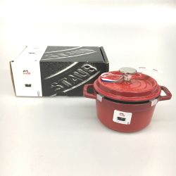 △△ STAUB ストウブ 両手鍋 ピコ・ココット ラウンド チェリー 14cm 鋳鉄 ガス/IH両対応 Aランク