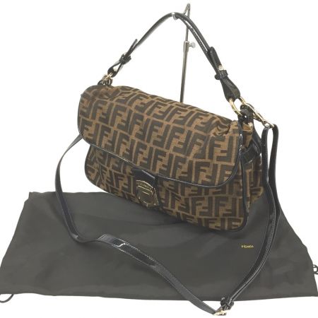  FENDI フェンディ ズッカ柄 2WAY ショルダーバッグ キャンバス×エナメル 2415-8BR607-ARN-098 ブラウン