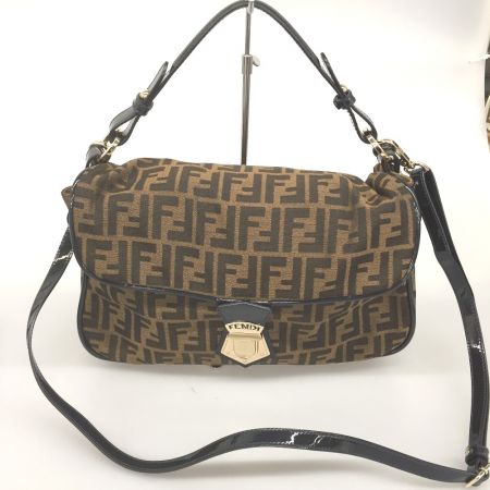  FENDI フェンディ ズッカ柄 2WAY ショルダーバッグ キャンバス×エナメル 2415-8BR607-ARN-098 ブラウン