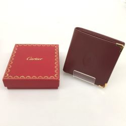 △△ Cartier カルティエ マストライン 折り財布 コンパクトウォレット　カーフスキン　ゴールド金具 L3000451 ボルドー Aランク