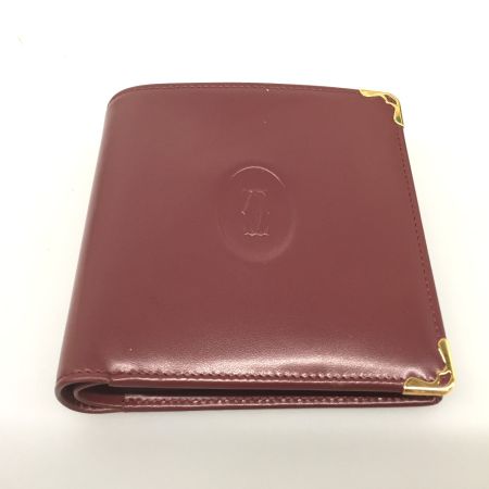  Cartier カルティエ マストライン 折り財布 コンパクトウォレット　カーフスキン　ゴールド金具 L3000451 ボルドー