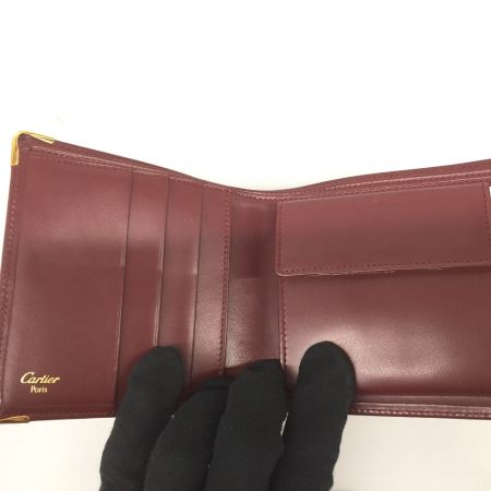  Cartier カルティエ マストライン 折り財布 コンパクトウォレット　カーフスキン　ゴールド金具 L3000451 ボルドー