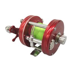 △△ Abu Garcia アブガルシア ABU 両軸リール アンバサダー NO.5000 レッド フットNo.801330 ライン付 Bランク