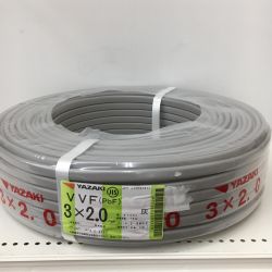 △△ YAZAKI 電材 VVFケーブル　グレー 3芯2.0㎜×100m　 2024年10月 製造 Sランク