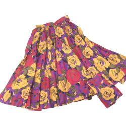 △△ Christian Dior クリスチャンディオール プレタポルテ 薔薇柄 シルクフレアスカート タグ付 Y-TK-03 Sランク