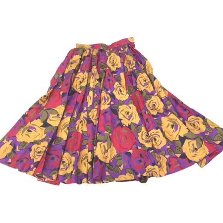  Christian Dior クリスチャンディオール プレタポルテ 薔薇柄 シルクフレアスカート タグ付 Y-TK-03