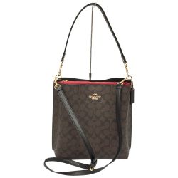 △△ COACH コーチ PVCコーティングキャンバス×レザー シグネチャー 2wayショルダーバッグ CA561 ブラウン Aランク