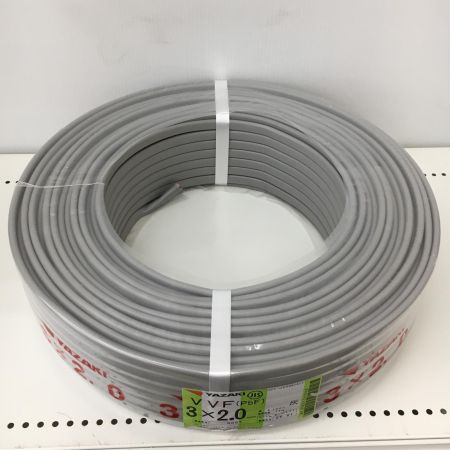  YAZAKI 電材 VVFケーブル　グレー 3芯2.0㎜×100m　 2025年1月 製造