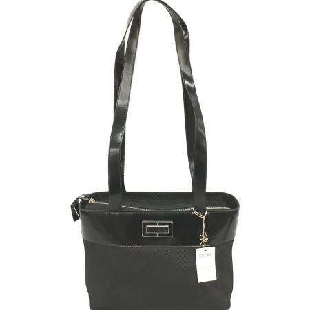  CELINE セリーヌ オールド トートバッグ プレートロゴ パテントレザー MC98/1 ブラック