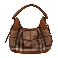 △△ BURBERRY バーバリー ワンショルダーバッグ　ギガチェック レザー×PVC ブラウン Bランク