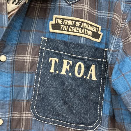  VANSON バンソン ×T.F.O.Aバック刺繍 DEATH RABBIT デニム×チェック 半袖シャツ XXL ブルー