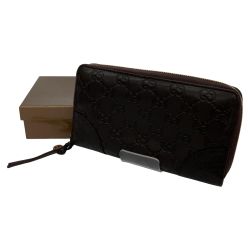 △△ GUCCI グッチ グッチシマ ラウンドファスナー長財布 レザー 323397 ブラウン Bランク