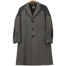 △△ COMME des GARCONS コムデギャルソン JUNYA WATANABE ウール×レザー コート 異素材MIX AD2017 JT-C017 ブラック Aランク