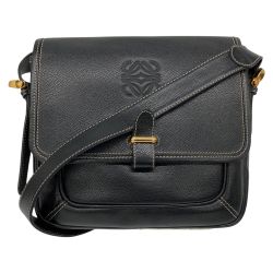 △△ LOEWE ロエベ  ショルダーバッグ フラップ アナグラム型押し オールド ブラック Bランク
