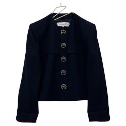 △△ Christian Dior クリスチャンディオール ヴィンテージ ノーカラージャケット 金枠釦  ネイビー Bランク
