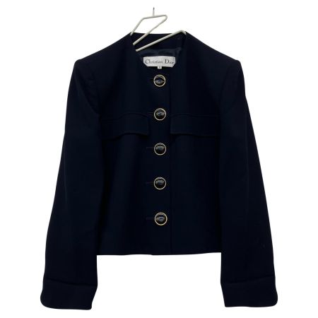  Christian Dior クリスチャンディオール ヴィンテージ ノーカラージャケット 金枠釦  ネイビー