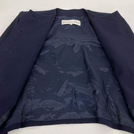  Christian Dior クリスチャンディオール ヴィンテージ ノーカラージャケット 金枠釦  ネイビー