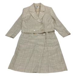 △△ CELINE セリーヌ リネン混チェック柄セットアップダブルスーツ ヴィンテージ  40 アイボリー Bランク