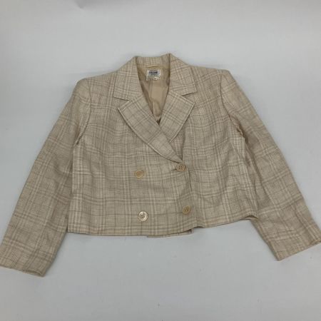  CELINE セリーヌ リネン混チェック柄セットアップダブルスーツ ヴィンテージ  40 アイボリー