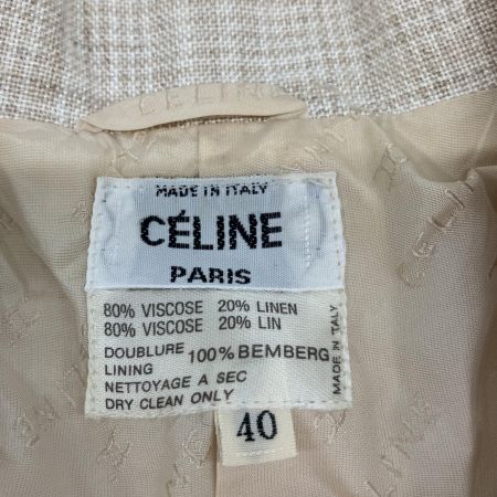  CELINE セリーヌ リネン混チェック柄セットアップダブルスーツ ヴィンテージ  40 アイボリー