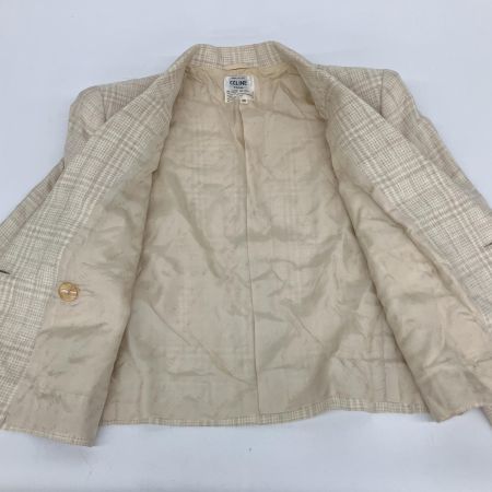  CELINE セリーヌ リネン混チェック柄セットアップダブルスーツ ヴィンテージ  40 アイボリー