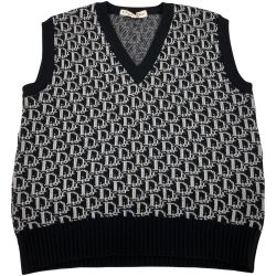 △△ Christian Dior クリスチャンディオール PRET-A-PORTER トロッター 総柄 ベスト ヴィンテージ C-TK-286 ブラック×ホワイト Bランク