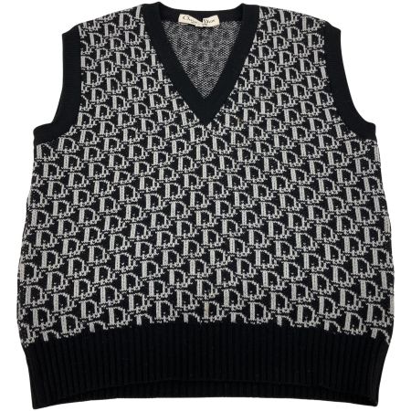  Christian Dior クリスチャンディオール PRET-A-PORTER トロッター 総柄 ベスト ヴィンテージ C-TK-286 ブラック×ホワイト