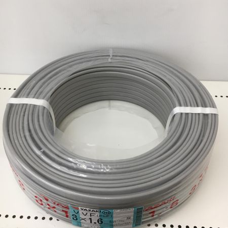  YAZAKI 電材 VVFケーブル　グレー 3芯1.6㎜×100m　 2025年6月 製造 1718