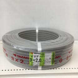 △△ YAZAKI 電材 VVFケーブル　グレー 3芯2.0㎜×100m　 2025年8月 製造 Sランク