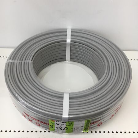  YAZAKI 電材 VVFケーブル　グレー 3芯2.0㎜×100m　 2025年8月 製造