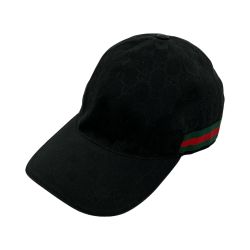 △△ GUCCI グッチ ベースボールキャップ シェリーライン GGキャンバス XL ブラック Bランク