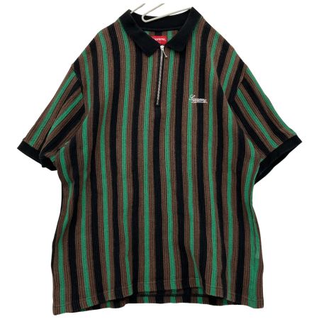  Supreme シュプリーム 2022SS open knit stripe zip polo Lサイズ RN101837 グリーン×ブラウン