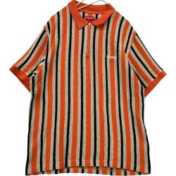 △△ Supreme シュプリーム 2022SS open knit stripe zip polo Lサイズ RN101837 オレンジ×ブラック Bランク