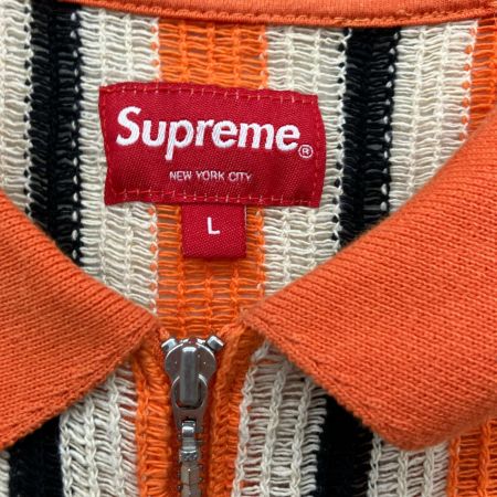  Supreme シュプリーム 2022SS open knit stripe zip polo Lサイズ RN101837 オレンジ×ブラック