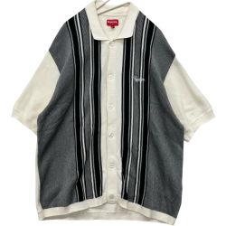 △△ Supreme シュプリーム 22ss stripe button up polo Lサイズ RN101837 ブラック×ホワイト Bランク