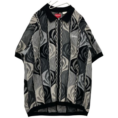  Supreme シュプリーム 22SS Abstract Textured Zip Up Polo Lサイズ RN101837 ブラック×ホワイト