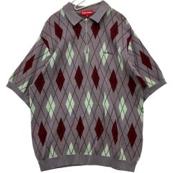 △△ Supreme シュプリーム 21AW Argyle Zip Polo Mサイズ RN101837 グレー×レッド Bランク