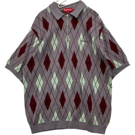  Supreme シュプリーム 21AW Argyle Zip Polo Mサイズ RN101837 グレー×レッド